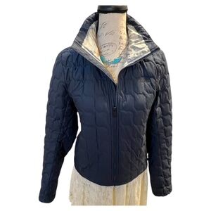 NORTH FACE ThermoBall Insulated Crop Jacket Navy S Rounded Back Hem VEUC